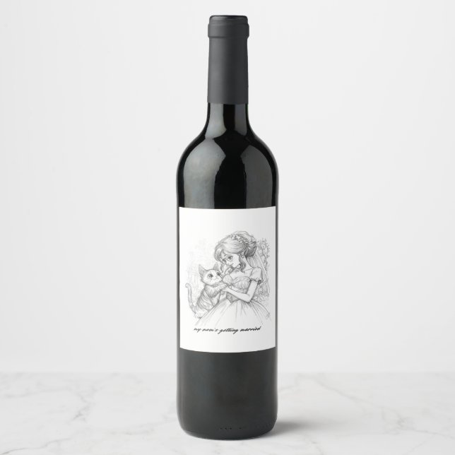 My Mom’s Getting Married Design | Wedding Cat Wine Label (Front)