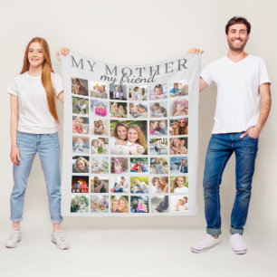 MY MOTHER MY FRIEND Mum Photo Collage Grey Fleece Blanket