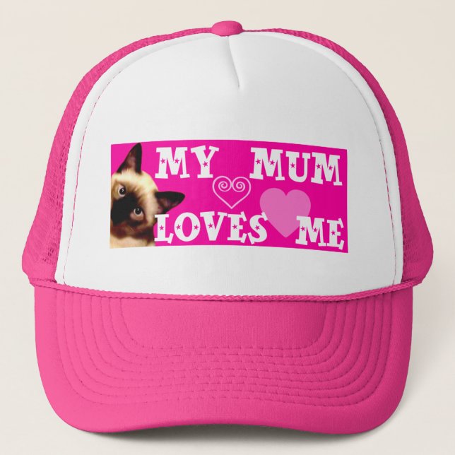 MY MUM LOVES ME - PINK HAT WITH CAT (Front)