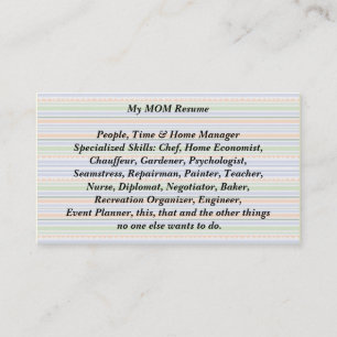 My Mum Resume Calling Card fun stripes