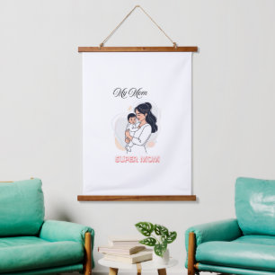 My Mum Super Mum Mother's Day Cute Baby & Mother Hanging Tapestry