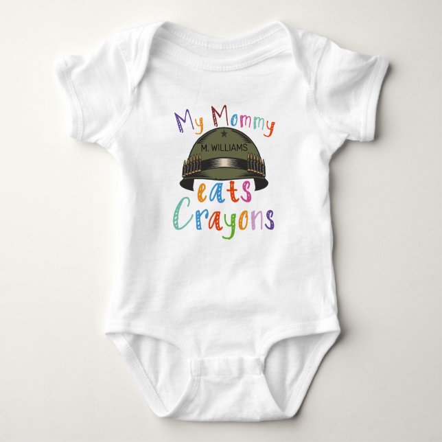 My Mummy Eats Crayons - Custom Military Army Baby Bodysuit (Front)