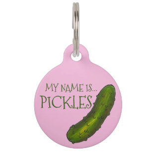 My Name is Pickles Green Kosher Dill Pickle Pink Pet Tag