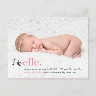 MY NAME Modern Birth Announcement Postcard