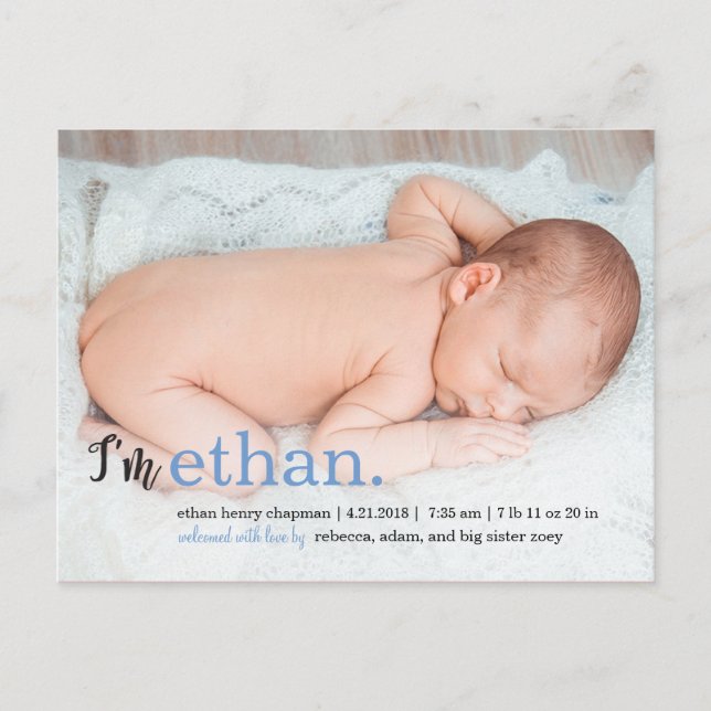 MY NAME Modern Birth Announcement Postcard (Front)