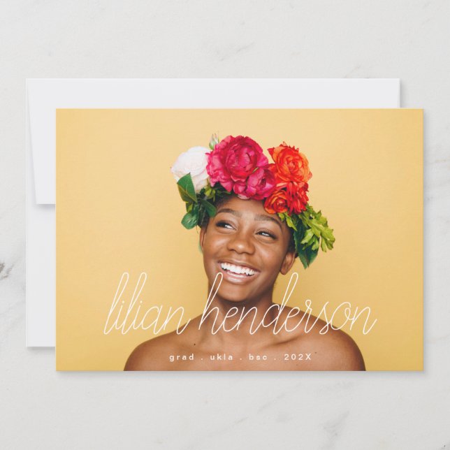 My Name Script Grad Graduate Two Photo Announcement (Front)