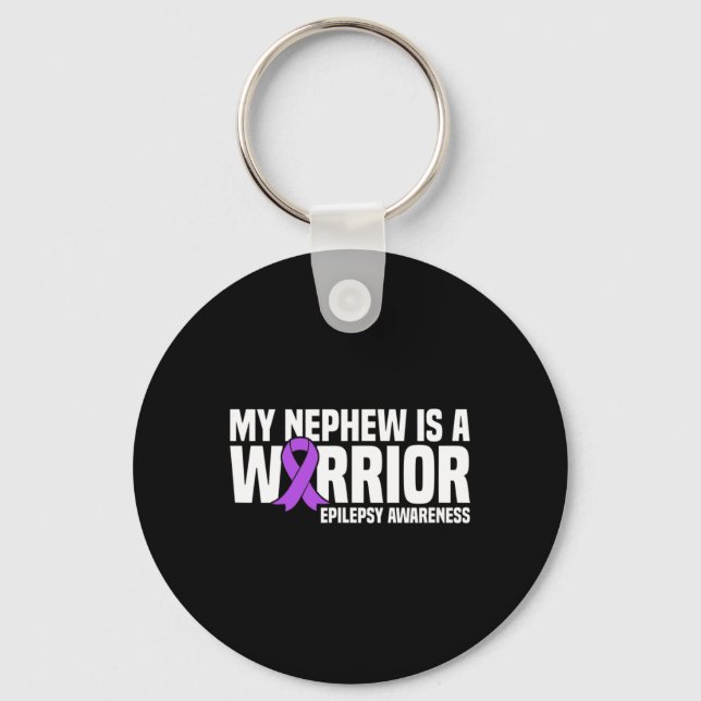 My Nephew Is A Warrior Purple Ribbon Epilepsy Awar Key Ring (Front)