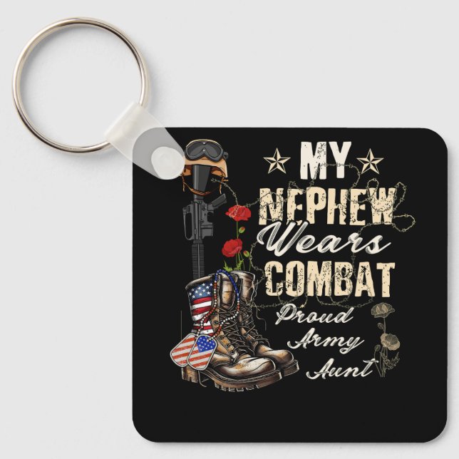 My Nephew Wears Combat Boots Proud Army Aunt Veter Key Ring (Front)