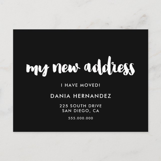 My new address Moving announcement black Postcard (Front)