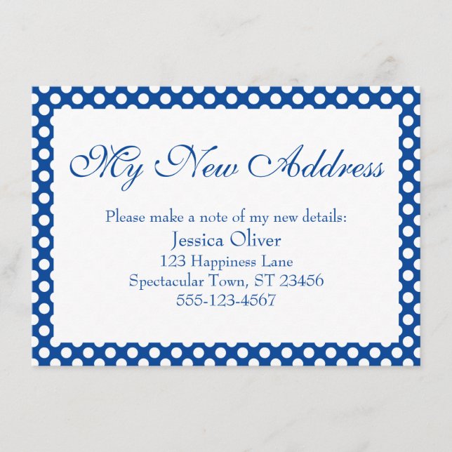 My New Address with Dark Blue & White Polka Dots Enclosure Card (Front)