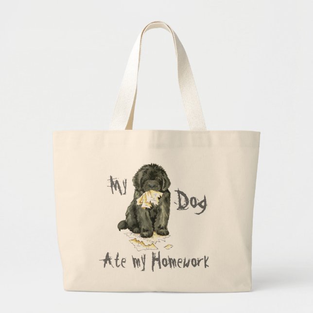My Newfoundland Ate My Homework Large Tote Bag (Front)