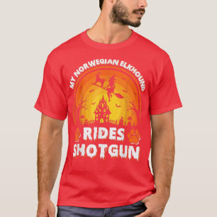 My Norwegian Elkhound Dog Ride Witch Shot Hallowee T-Shirt