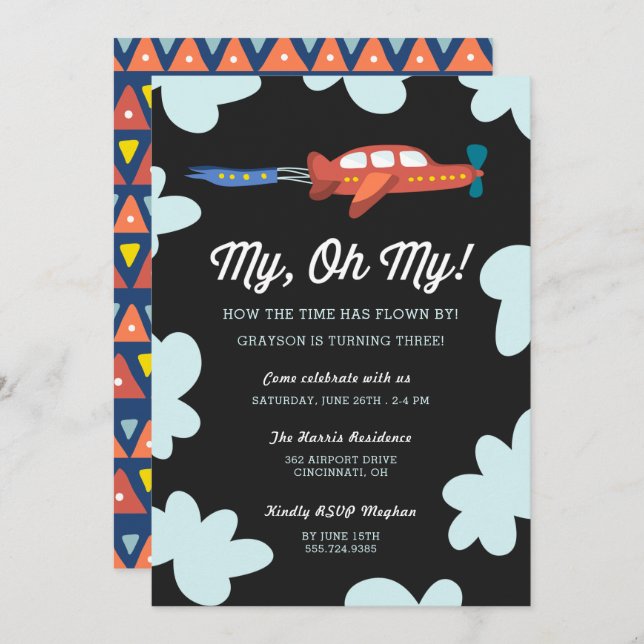 My Oh My | Aeroplane Birthday Party Invitation (Front/Back)