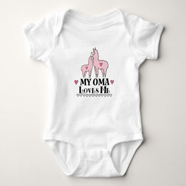 My Oma Loves Me Granddaughter Llama Baby Bodysuit (Front)