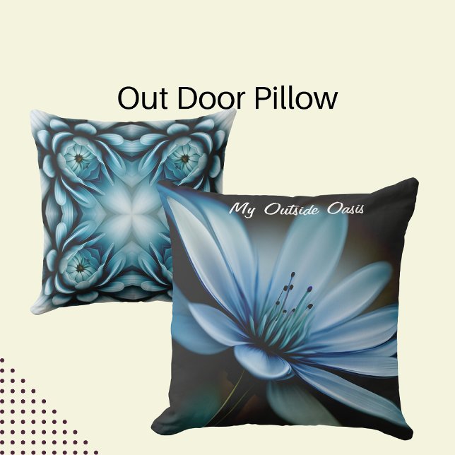 My Outside Oasis", Blue Flower on Black Background Cushion (Creator Uploaded)