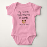 “My Parents Think They’re in Charge” Infant Girl Baby Bodysuit<br><div class="desc">Adorable “my parents think they’re in charge” infant girl bodysuit. Let mum and dad know who’s really running things around here! Makes a perfect,  affordable shower gift.</div>