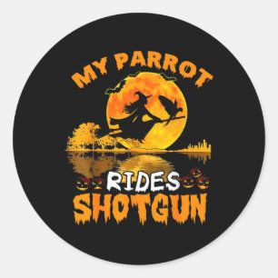 My Parrot Rides Shotgun Witch Fly Broomstick T Hal Classic Round Sticker