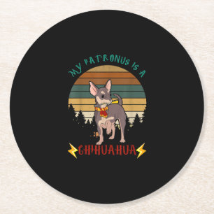 My Patronus Is A Chihuahua Funny Gift Dog Lover . Round Paper Coaster
