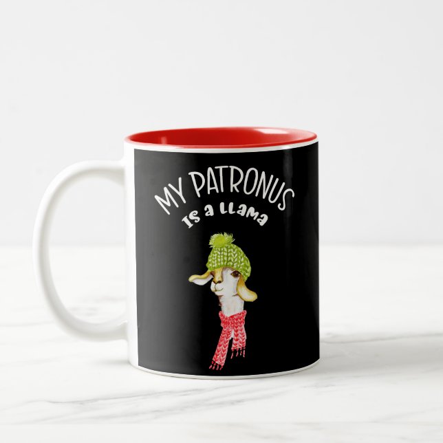 My Patronus is a Llama. Funny, Nerdy Saying. Two-Tone Coffee Mug (Left)