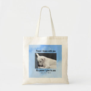 My Peace I Give You Bible Verse Cute Dog In Clouds Tote Bag