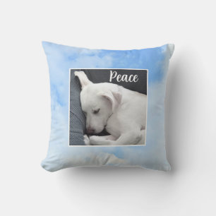 My Peace I Give You Bible Verse Dog in Blue Sky Cushion