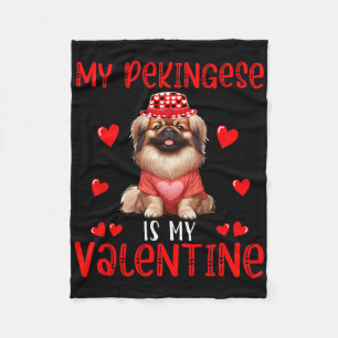 My Pekingese Is My Valentine Hearts Costume Single Fleece Blanket