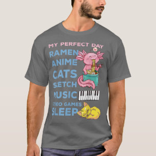 My Perfect Day Anime Funny Quote Ramen Sketch Cat  T-Shirt
