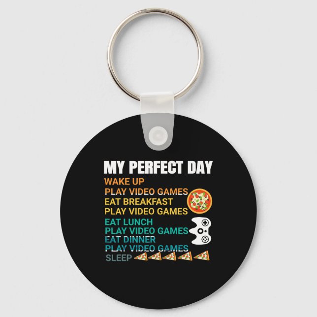 My Perfect Day Pizza Video Games Gamer Controller  Key Ring (Front)