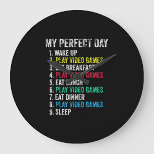 My Perfect Day Video Games Funny Grandson Gamer Large Clock