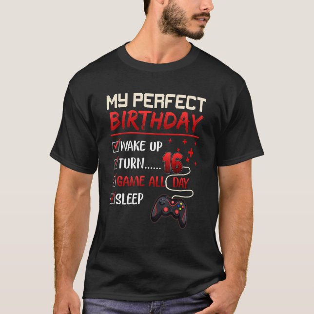 My Perfect Day Video Games Gaming  Boy 16th Birthd T-Shirt (Front)