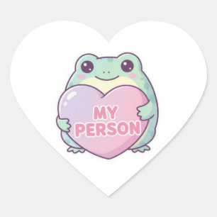 My Person Frog Sticker Cute Frog Hugging Heart Rom