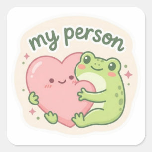 My Person Frog Sticker Cute Frog Hugging Heart Rom