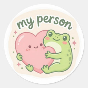 My Person Frog Sticker Cute Frog Hugging Heart Rom
