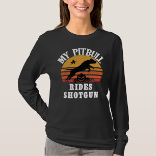 My Pitbull Rides Shotgun Funny Halloween Pitbull L T-Shirt