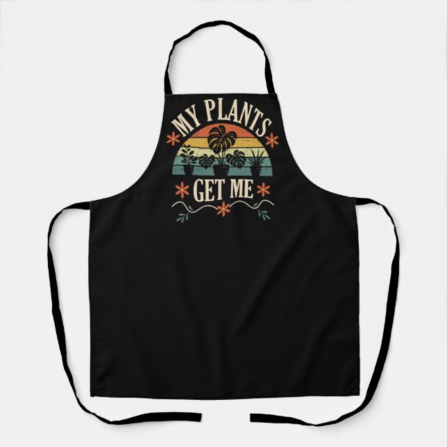 My Plants Get Me Retro Plant Lover Gift Apron (Front)