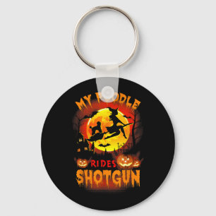My Poodle Rides Shot Funny Halloween Dog Lover Key Ring
