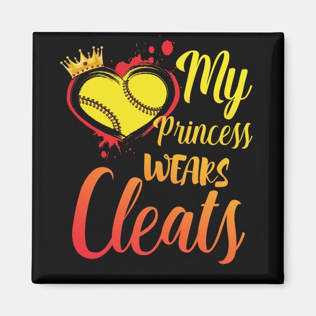 My Princess Wears Cleats Softball Mum Baseball Magnet (Front)