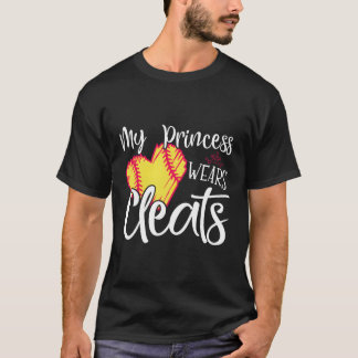 My Princess Wears Cleats Softball Mum Dad Baseball T-Shirt
