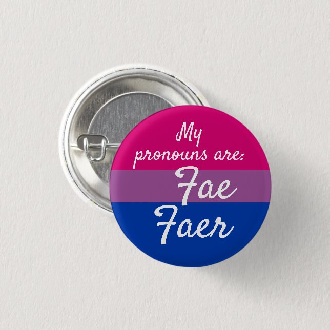 My pronouns are Fae Faer - Bi Flag 3 Cm Round Badge (Front & Back)