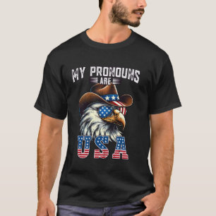 My Pronouns Are USA Eagle American Cowboy Hat 4th  T-Shirt