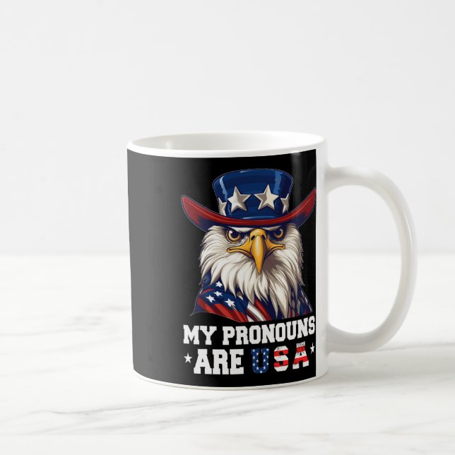 My Pronouns Are Usa Funny Eagle 4 July American  Coffee Mug (Right)