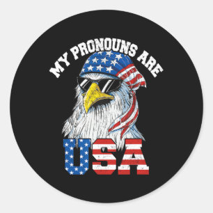 My Pronouns Are Usa Patriotic Eagle Funny 4th Of J Classic Round Sticker