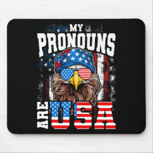 My Pronouns Are Usa Patriotic Eagle Funny 4th Of J Mouse Pad