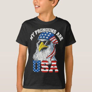 My Pronouns Are Usa Patriotic Eagle Funny 4th Of J T-Shirt
