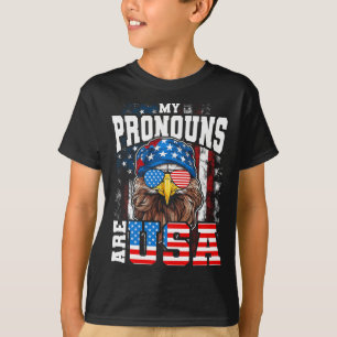 My Pronouns Are Usa Patriotic Eagle Funny 4th Of J T-Shirt