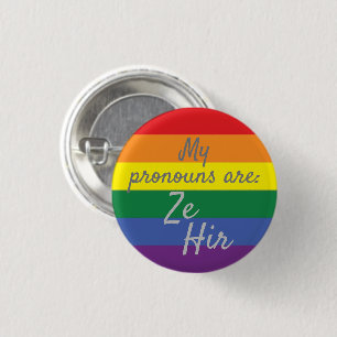 My pronouns are: Ze Hir - Rainbow Flag 3 Cm Round Badge