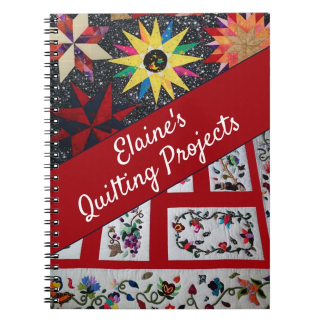 My Quilting Projects Colourful Quote Red White Tex Notebook (Front)