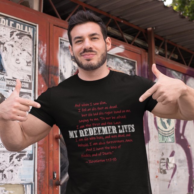 MY REDEEMER LIVES Easter Scripture Men's Black T-Shirt (Creator Uploaded)