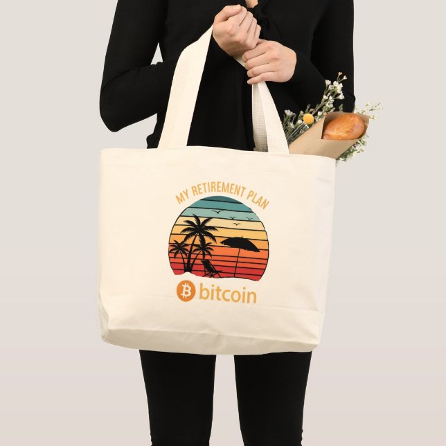 My Retirement Plan Bitcoin Beach Sunset Large Tote Bag (Front (Product))