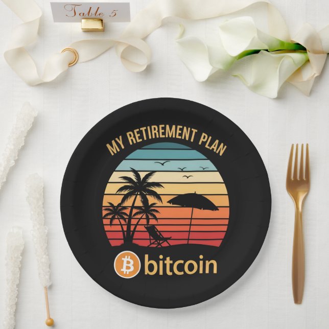 My Retirement Plan Bitcoin Beach Sunset Paper Plate (Wedding)